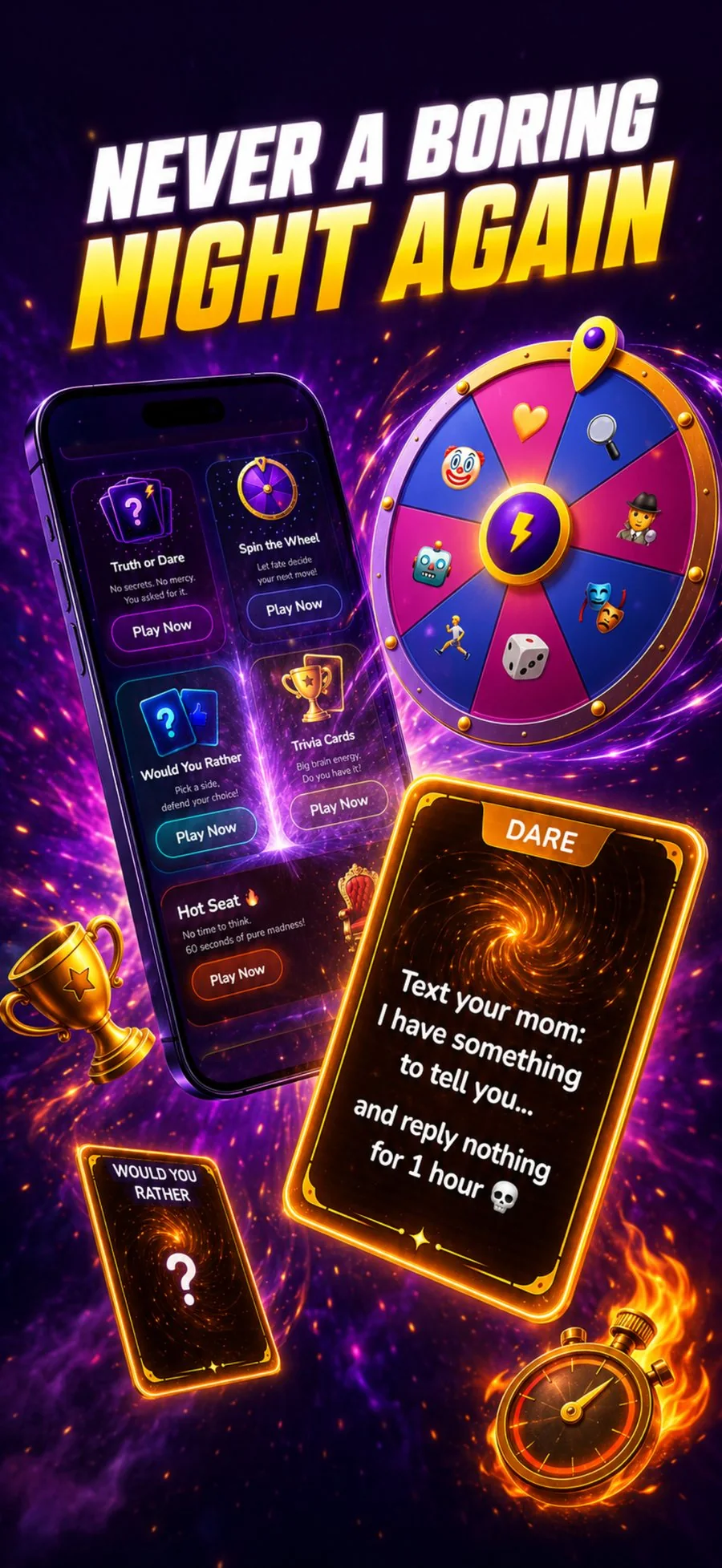PlaySpark app overview showing all 5 games and gameplay cards