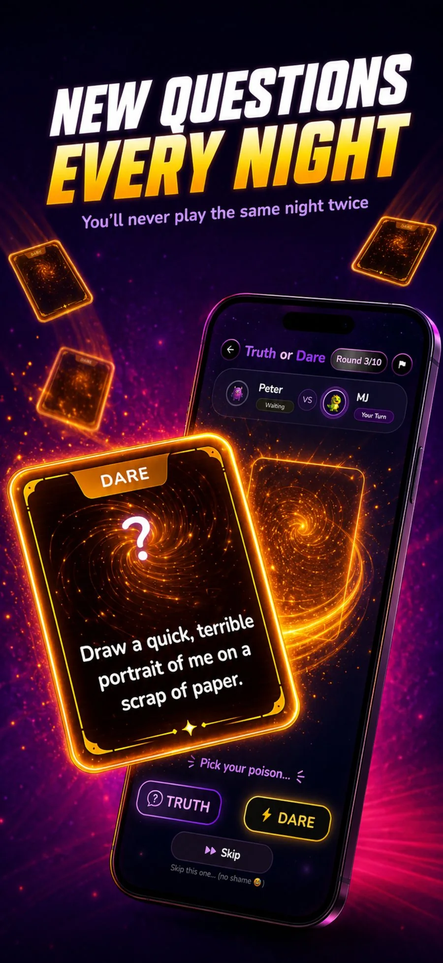 PlaySpark Truth or Dare gameplay screen with a dare card